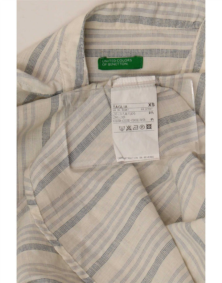 Benetton Womens 3/4 Sleeve Pullover Shirt Blouse UK 6 XS White Striped