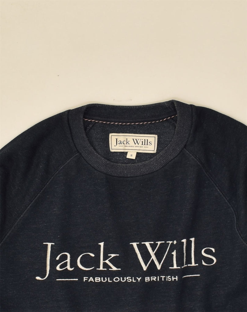 JACK WILLS Mens Graphic Sweatshirt Jumper Small Navy Blue Cotton | Vintage Jack Wills | Thrift | Second-Hand Jack Wills | Used Clothing | Messina Hembry 