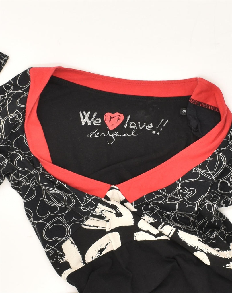 DESIGUAL Womens Graphic A-Line Dress UK 10 Small Black Cotton Heart | Vintage Desigual | Thrift | Second-Hand Desigual | Used Clothing | Messina Hembry 