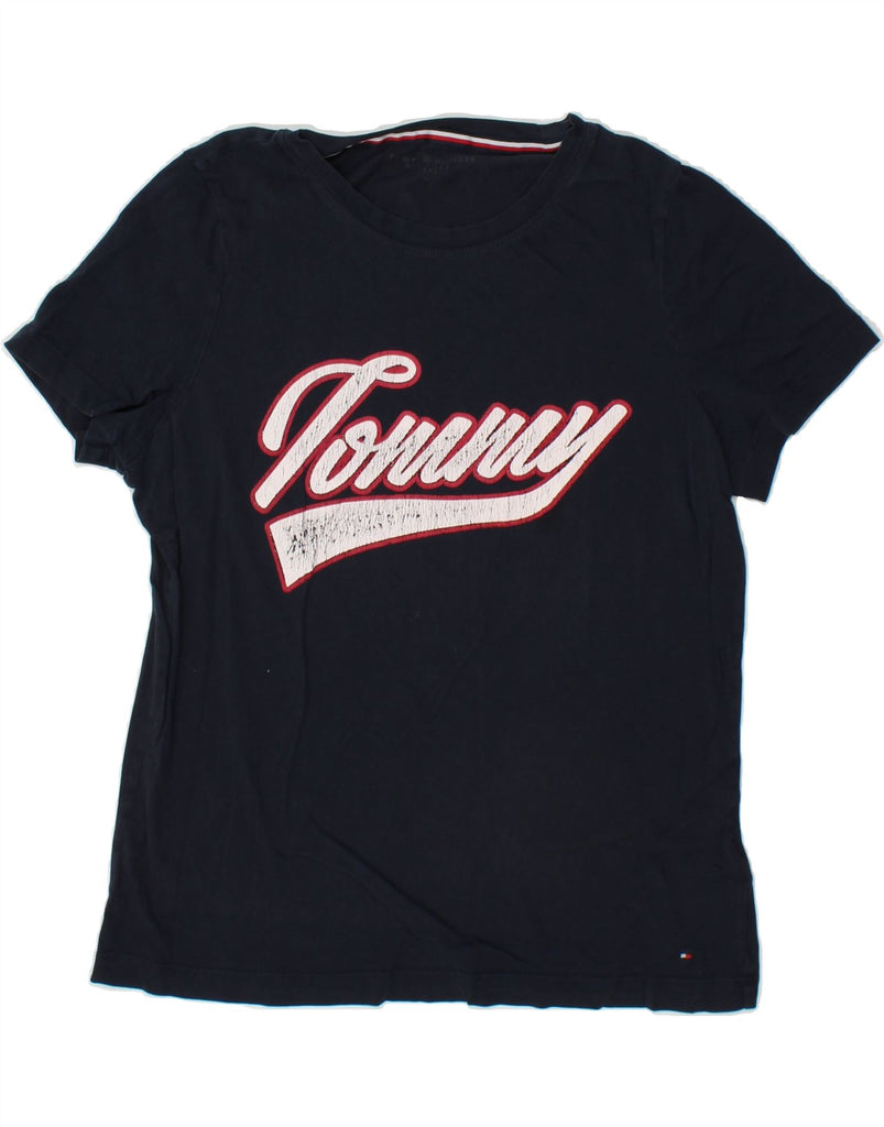 TOMMY HILFIGER Womens Graphic T-Shirt Top UK 16 Large Navy Blue Cotton | Vintage Tommy Hilfiger | Thrift | Second-Hand Tommy Hilfiger | Used Clothing | Messina Hembry 