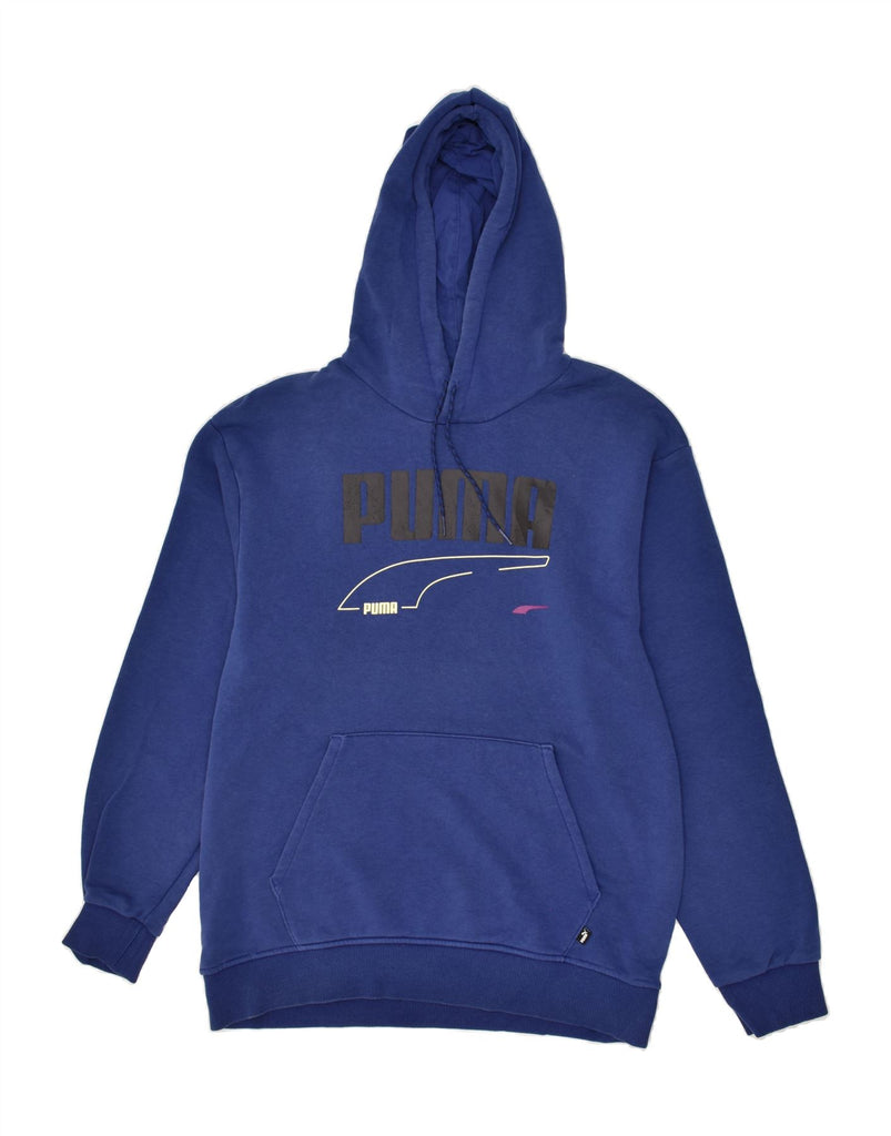 PUMA Mens Graphic Hoodie Jumper Medium Blue | Vintage Puma | Thrift | Second-Hand Puma | Used Clothing | Messina Hembry 