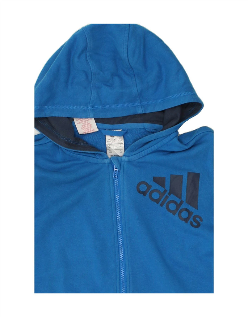 ADIDAS Boys Graphic Zip Hoodie Sweater 13-14 Years Blue Colourblock Cotton | Vintage Adidas | Thrift | Second-Hand Adidas | Used Clothing | Messina Hembry 