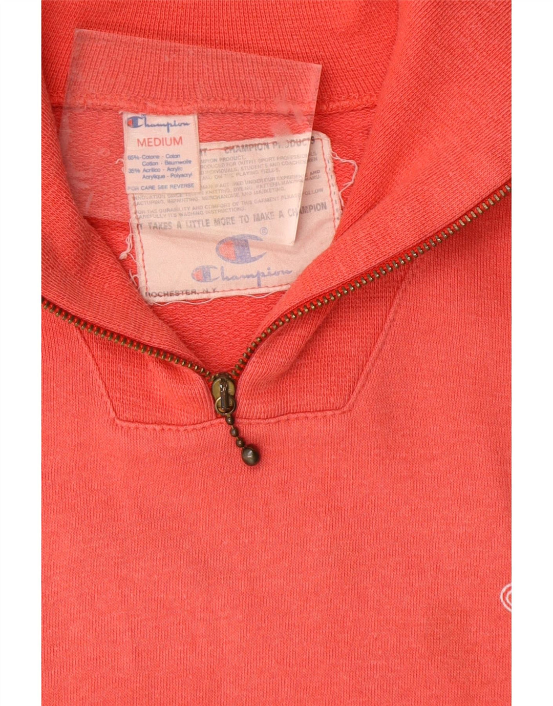 CHAMPION Womens Zip Neck Sweatshirt Jumper UK 14 Medium Red Cotton
