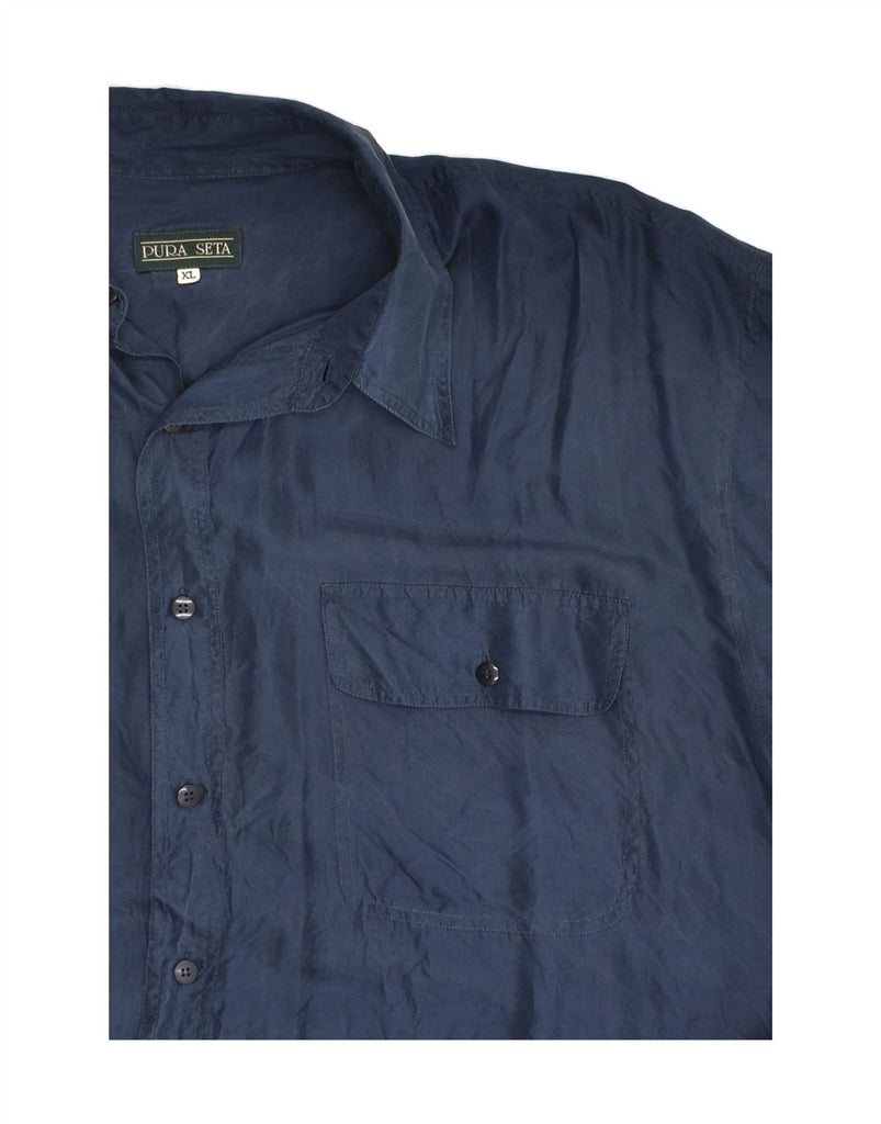 PURA SETA Mens Shirt XL Navy Blue | Vintage Pura Seta | Thrift | Second-Hand Pura Seta | Used Clothing | Messina Hembry 