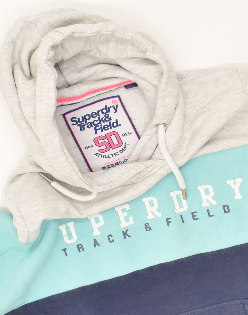 SUPERDRY Womens Graphic Hoodie Jumper UK 14 Large Navy Blue Colourblock | Vintage Superdry | Thrift | Second-Hand Superdry | Used Clothing | Messina Hembry 