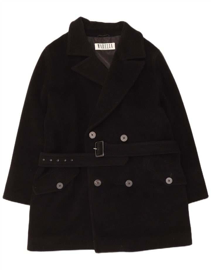 Marella Womens Double Breasted Coat UK 14 Medium Black Virgin Wool