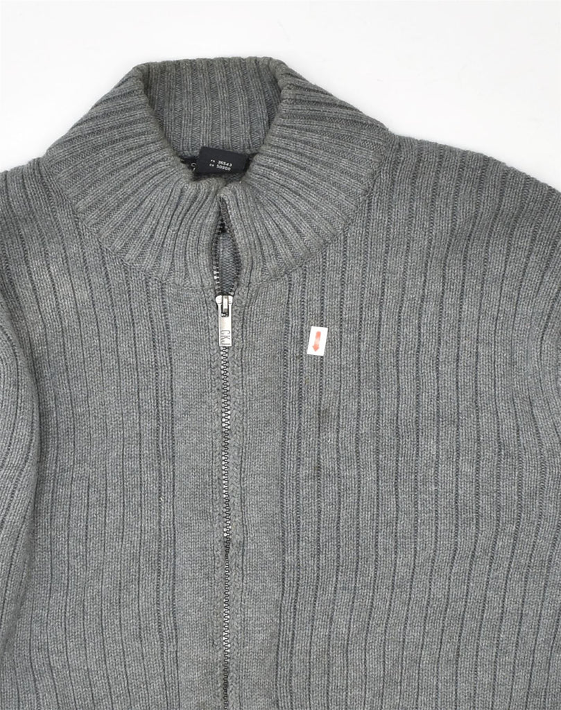 CALVIN KLEIN Mens Cardigan Sweater Medium Grey Cotton | Vintage Calvin Klein | Thrift | Second-Hand Calvin Klein | Used Clothing | Messina Hembry 