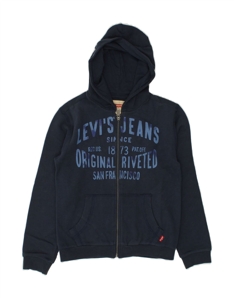 LEVI'S Boys Graphic Zip Hoodie Sweater 9-10 Years Navy Blue Cotton | Vintage Levi's | Thrift | Second-Hand Levi's | Used Clothing | Messina Hembry 