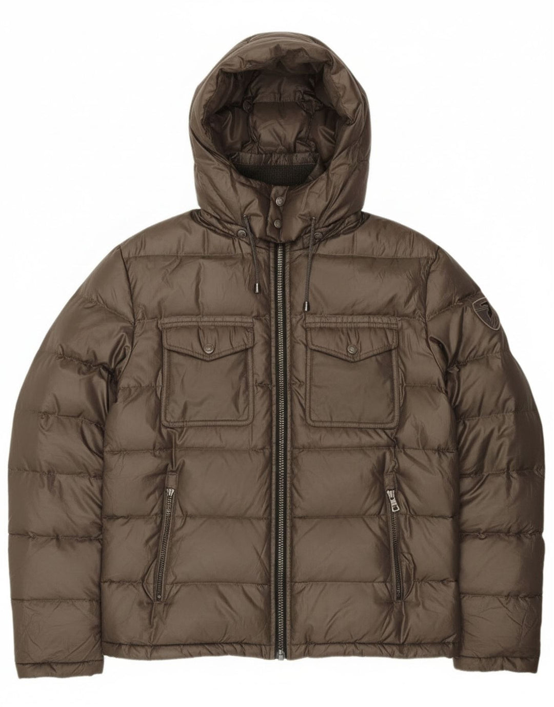 Trussardi Jeans Mens Hooded Padded Jacket IT 54 2XL Khaki Polyester