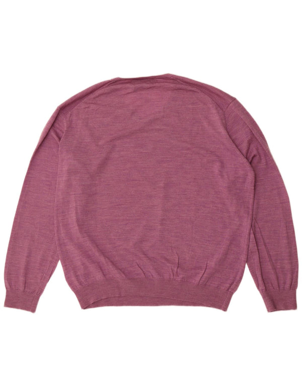 Marks & Spencer Mens Slim Fit V-Neck Jumper Sweater 3XL Purple Wool