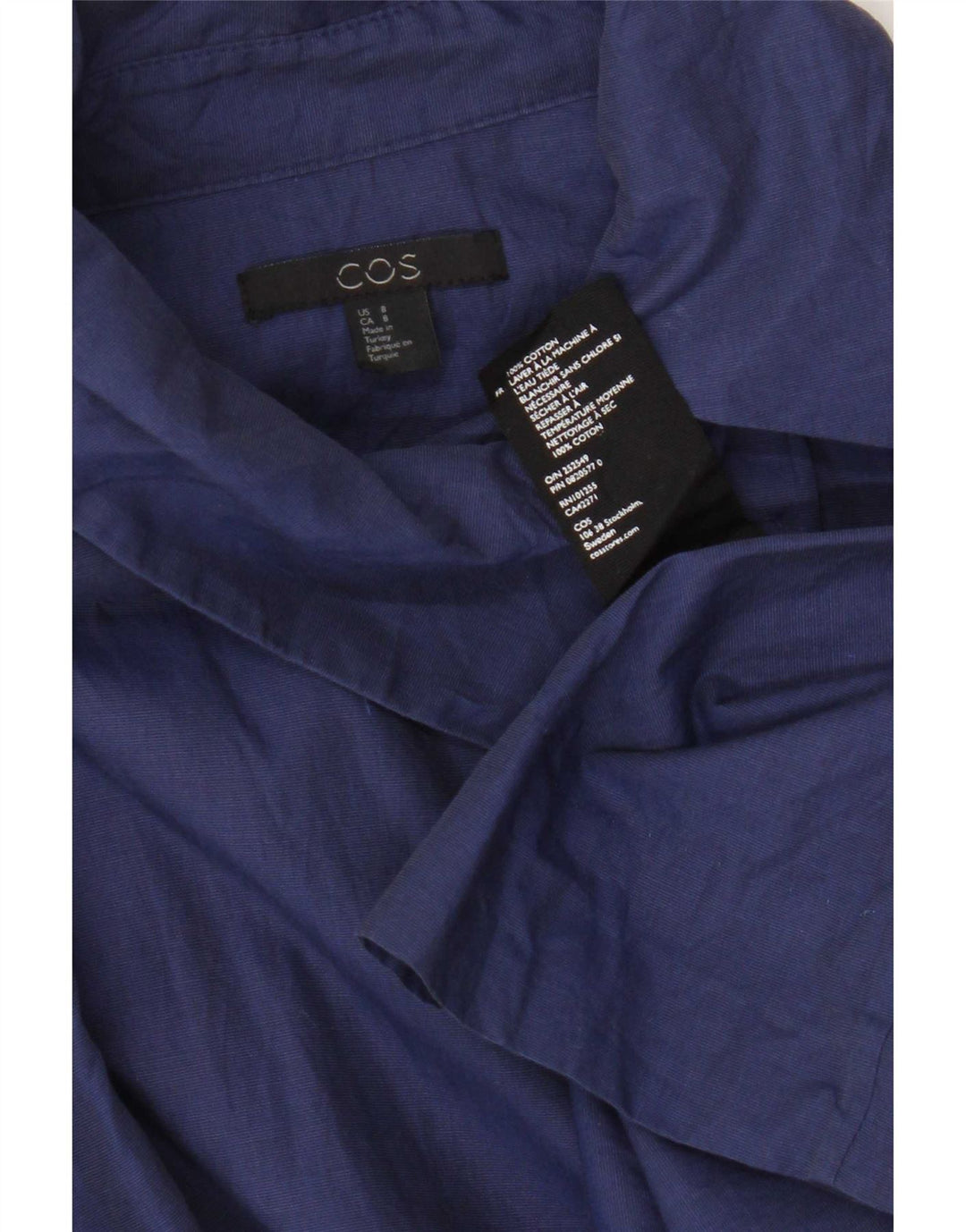 Cos Womens 3/4 Sleeve Blouse Top UK 8 Small Navy Blue Cotton