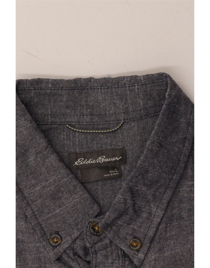 EDDIE BAUER Mens Short Sleeve Shirt Large Grey Flecked Cotton Vintage Eddie Bauer and Second-Hand Eddie Bauer from Messina Hembry 