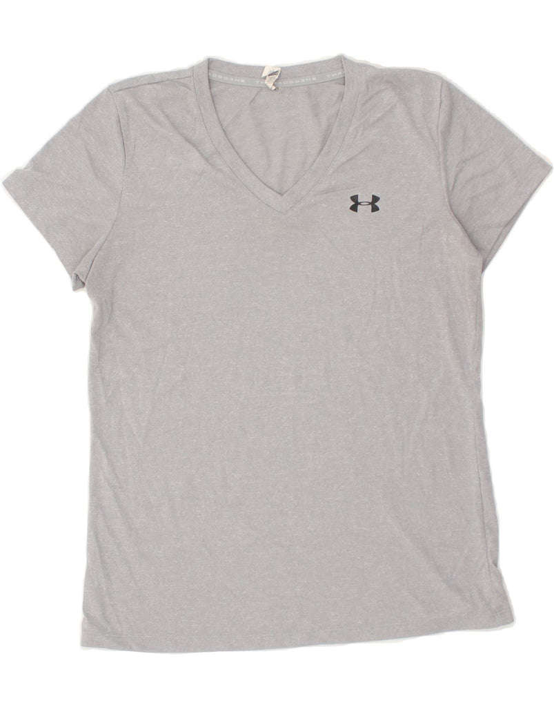 UNDER ARMOUR Womens Heat Gear T-Shirt Top UK 14 Medium Grey | Vintage Under Armour | Thrift | Second-Hand Under Armour | Used Clothing | Messina Hembry 