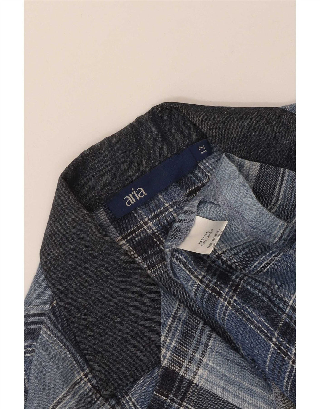 Aria Womens 3 Button Blazer Jacket UK 12 Medium Blue Plaid Linen