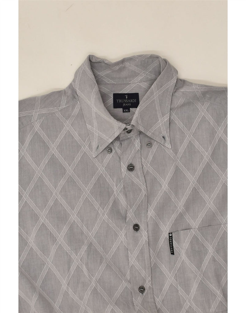 TRUSSARDI Mens Shirt 2XL Grey Argyle/Diamond Cotton | Vintage Trussardi | Thrift | Second-Hand Trussardi | Used Clothing | Messina Hembry 