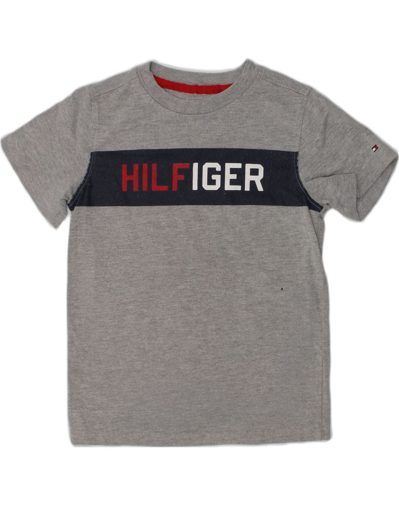 TOMMY HILFIGER Boys Graphic T-Shirt Top 5-6 Years Grey Cotton | Vintage Tommy Hilfiger | Thrift | Second-Hand Tommy Hilfiger | Used Clothing | Messina Hembry 