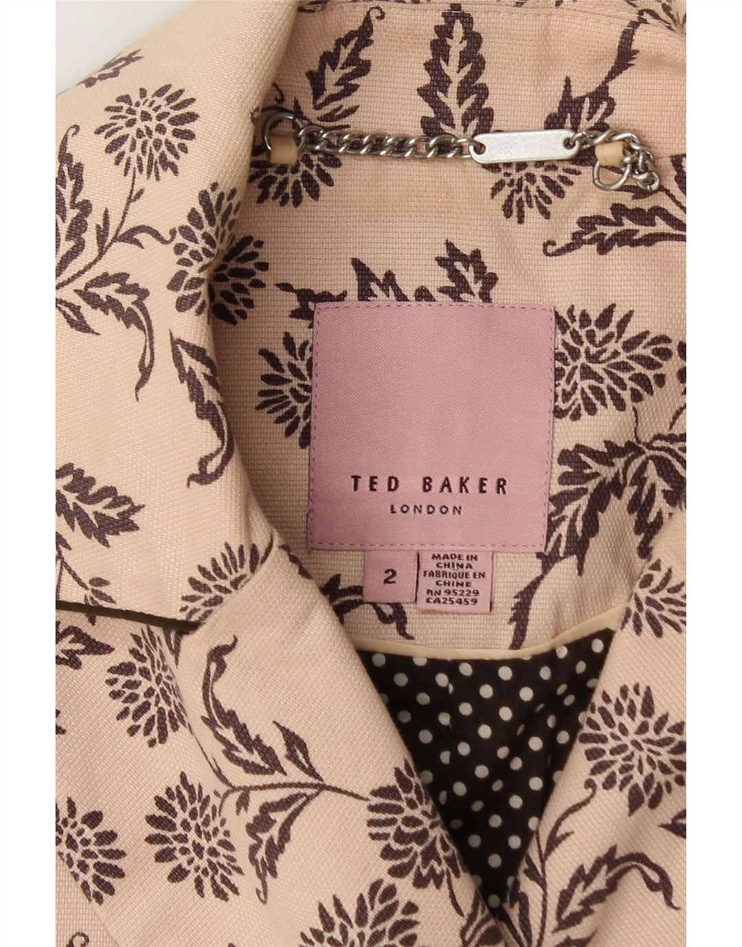 TED BAKER Womens Double Breasted Blazer Jacket Size 2 Small Beige Floral