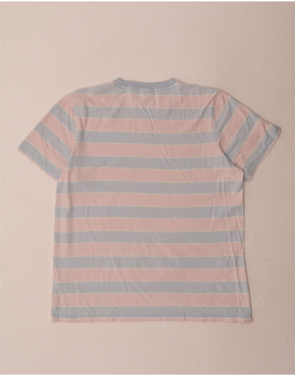 Adidas Mens T-Shirt Top Large Pink Striped Cotton