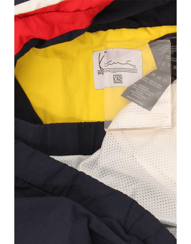 KARL KANI Mens Graphic Hooded Anorak Jacket UK 34 XS Navy Blue Colourblock Vintage Karl Kani and Second-Hand Karl Kani from Messina Hembry 