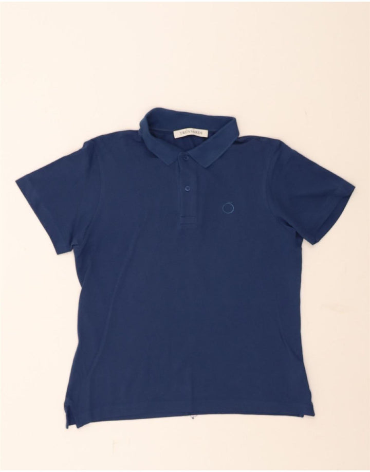 TRUSSARDI Mens Polo Shirt Medium Navy Blue Cotton Vintage Trussardi and Second-Hand Trussardi from Messina Hembry 