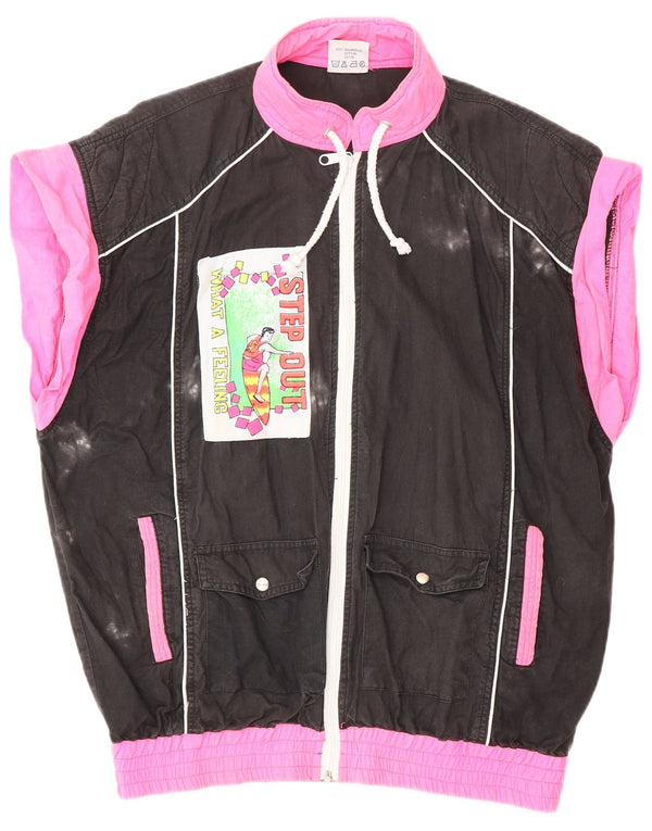 VINTAGE Womens Graphic Tracksuit Top Jacket UK 18 XL Black Colourblock