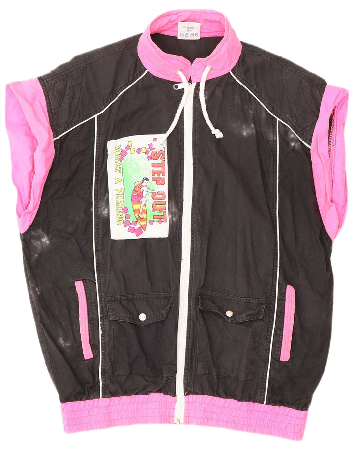 VINTAGE Womens Graphic Tracksuit Top Jacket UK 18 XL Black Colourblock