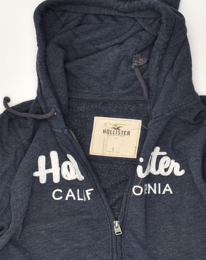 HOLLISTER Womens Graphic Zip Hoodie Sweater UK 14 Large Navy Blue Cotton | Vintage Hollister | Thrift | Second-Hand Hollister | Used Clothing | Messina Hembry 