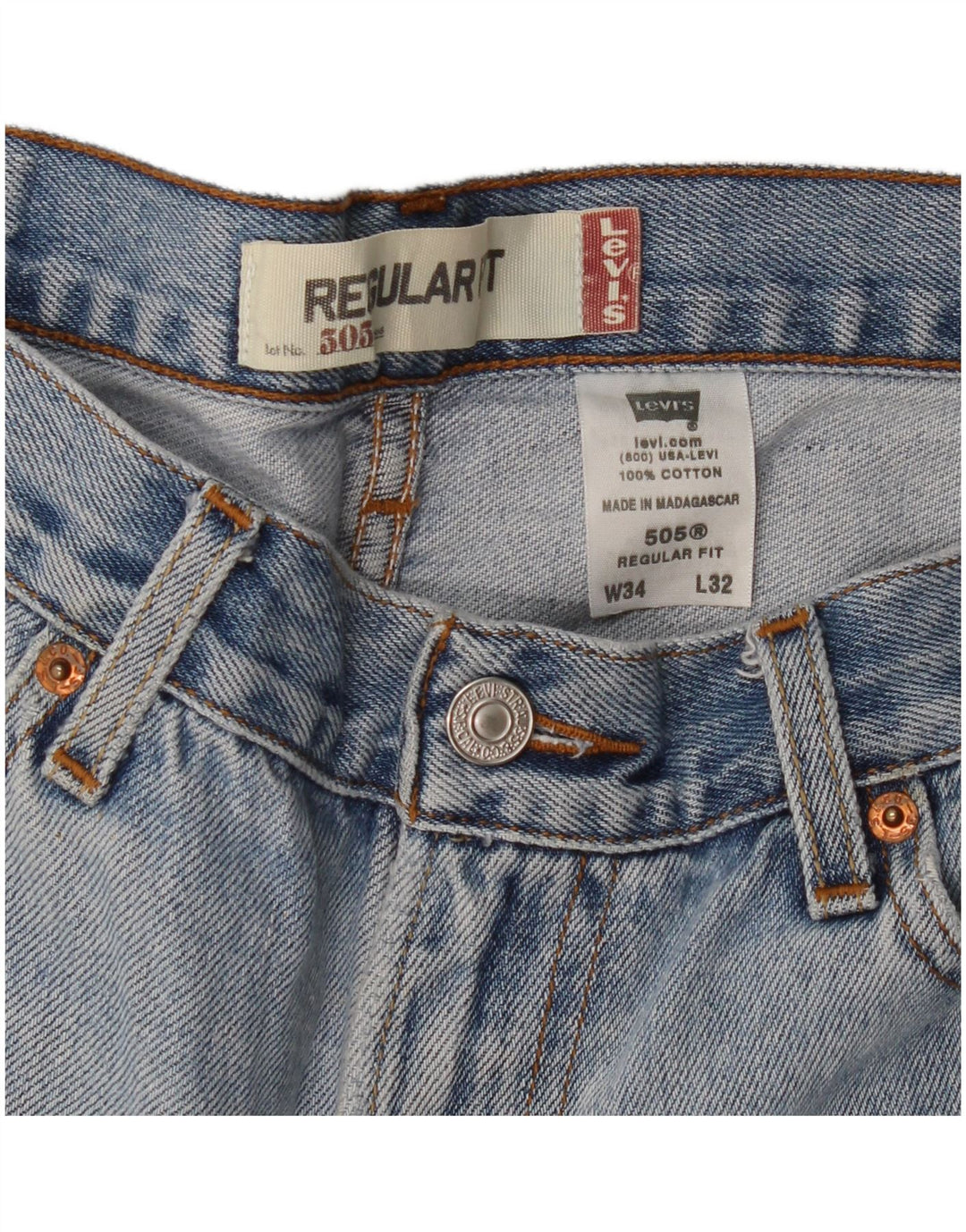 LEVI'S Mens 505 Regular Fit Straight Jeans W34 L32 Blue Cotton