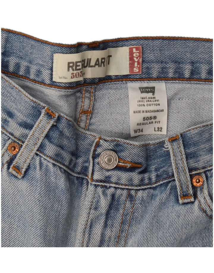 LEVI'S Mens 505 Regular Fit Straight Jeans W34 L32 Blue Cotton