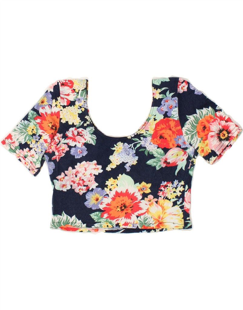 VINTAGE Womens Crop Top UK 2 2XS Navy Blue Floral | Vintage Vintage | Thrift | Second-Hand Vintage | Used Clothing | Messina Hembry 