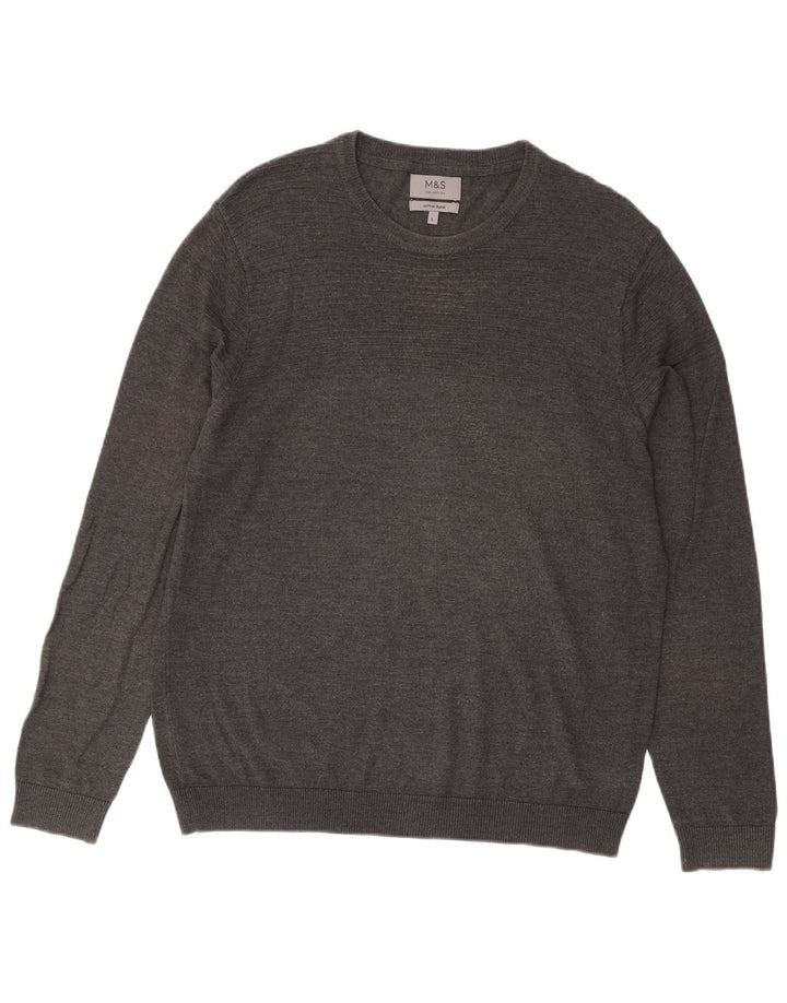 Marks & Spencer Mens Crew Neck Jumper Sweater Large Grey Acrylic