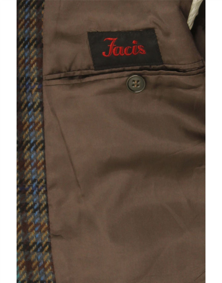 FACIS Mens 2 Button Blazer Jacket IT 50 Large Grey Check Virgin Wool Vintage Facis and Second-Hand Facis from Messina Hembry 
