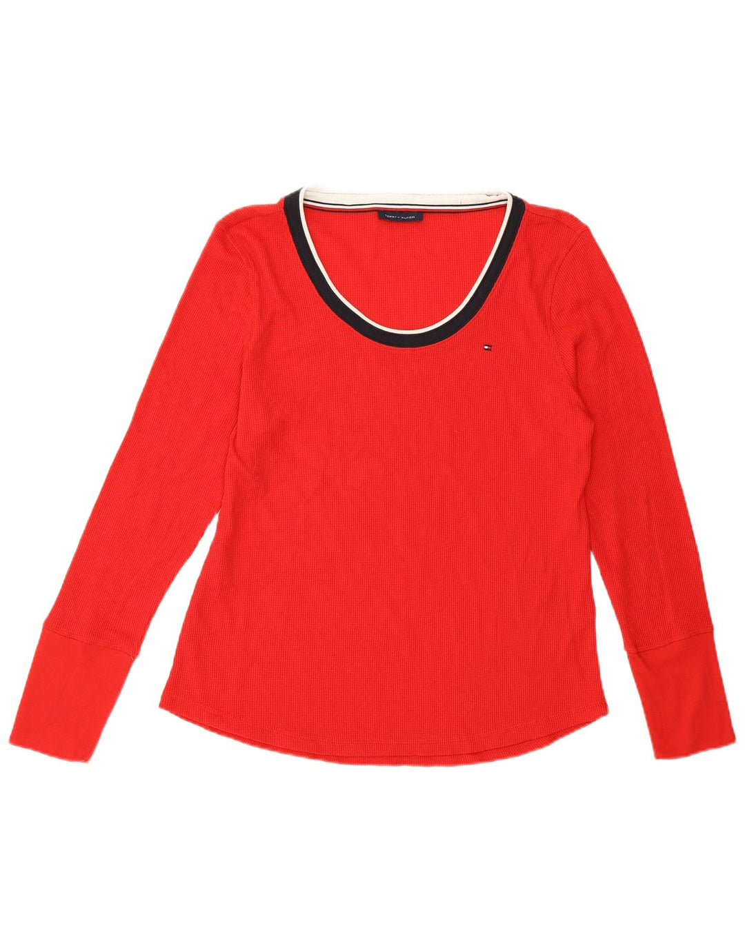 TOMMY HILFIGER Womens Top Long Sleeve UK 16 Large Red Cotton