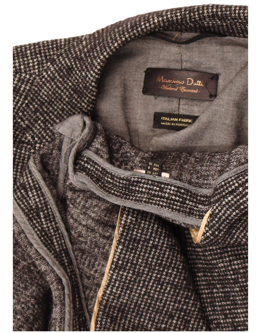 Massimo Dutti Womens 1 Button Blazer Jacket EU 40 Medium Grey Houndstooth