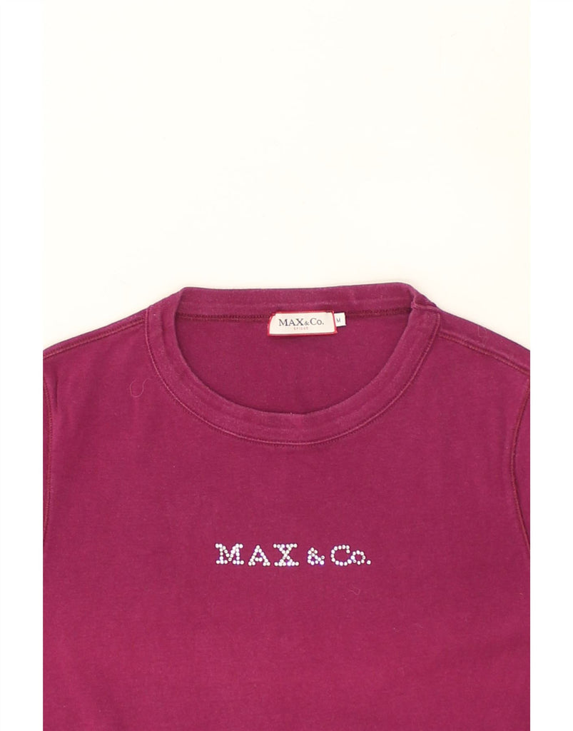 MAX & CO. Womens Graphic T-Shirt Top UK 12 Medium Burgundy | Vintage Max & Co. | Thrift | Second-Hand Max & Co. | Used Clothing | Messina Hembry 