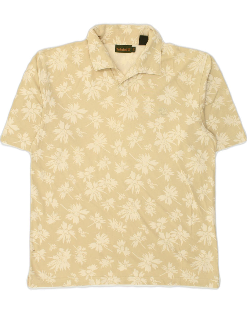 TIMBERLAND Mens Polo Shirt Medium Beige Floral Cotton | Vintage Timberland | Thrift | Second-Hand Timberland | Used Clothing | Messina Hembry 