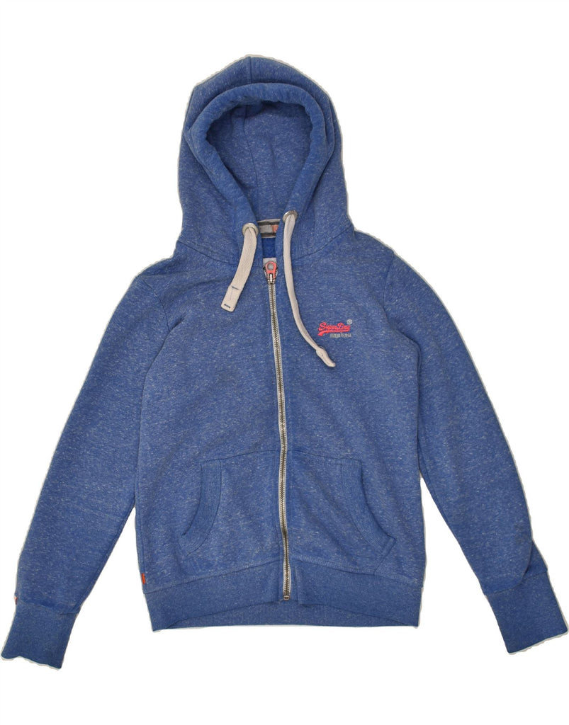 SUPERDRY Womens Zip Hoodie Sweater UK 14 Medium Blue Flecked Cotton | Vintage Superdry | Thrift | Second-Hand Superdry | Used Clothing | Messina Hembry 