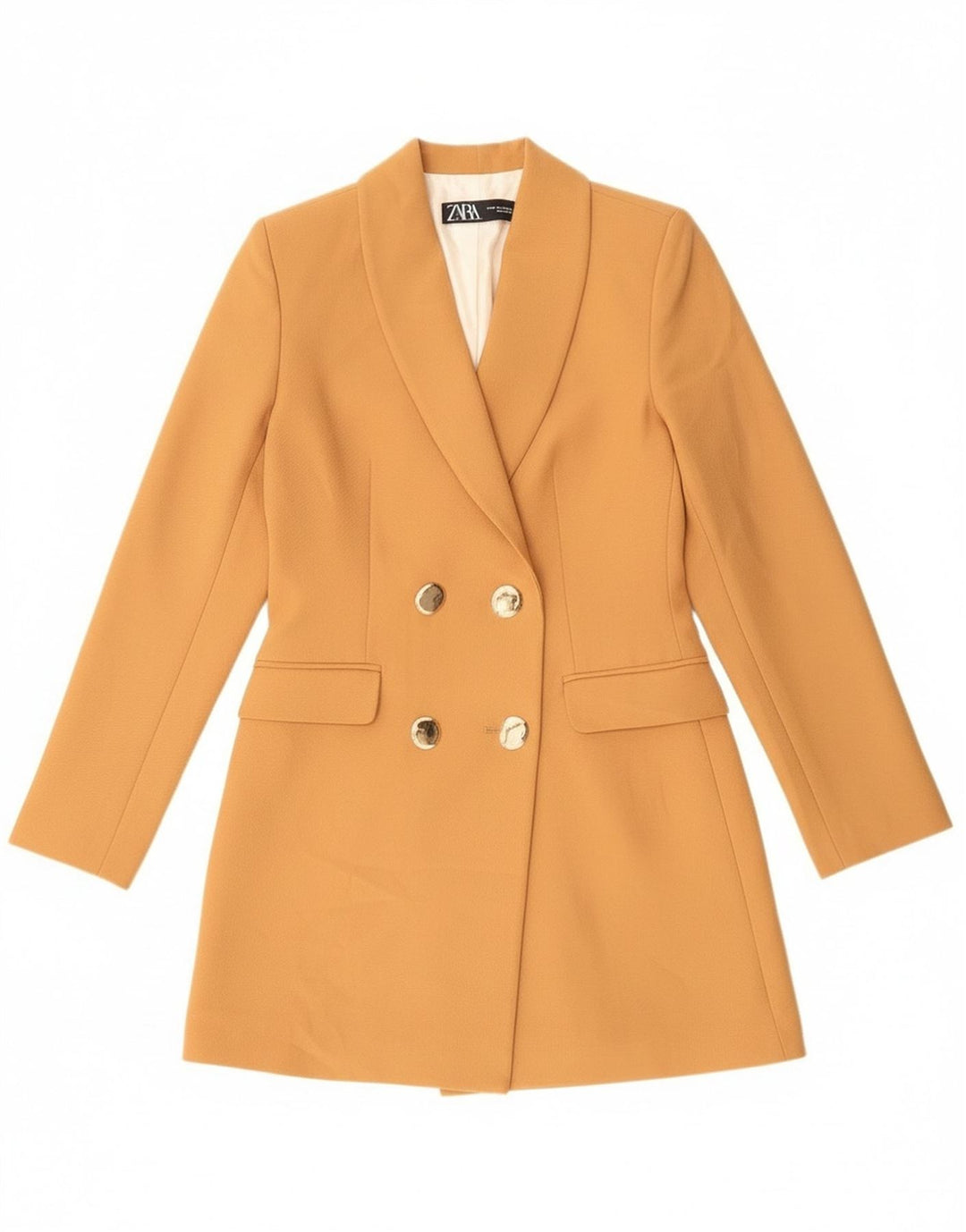 Zara Womens Longline Double Breasted Blazer Jacket UK 6 XS Orange Polyester