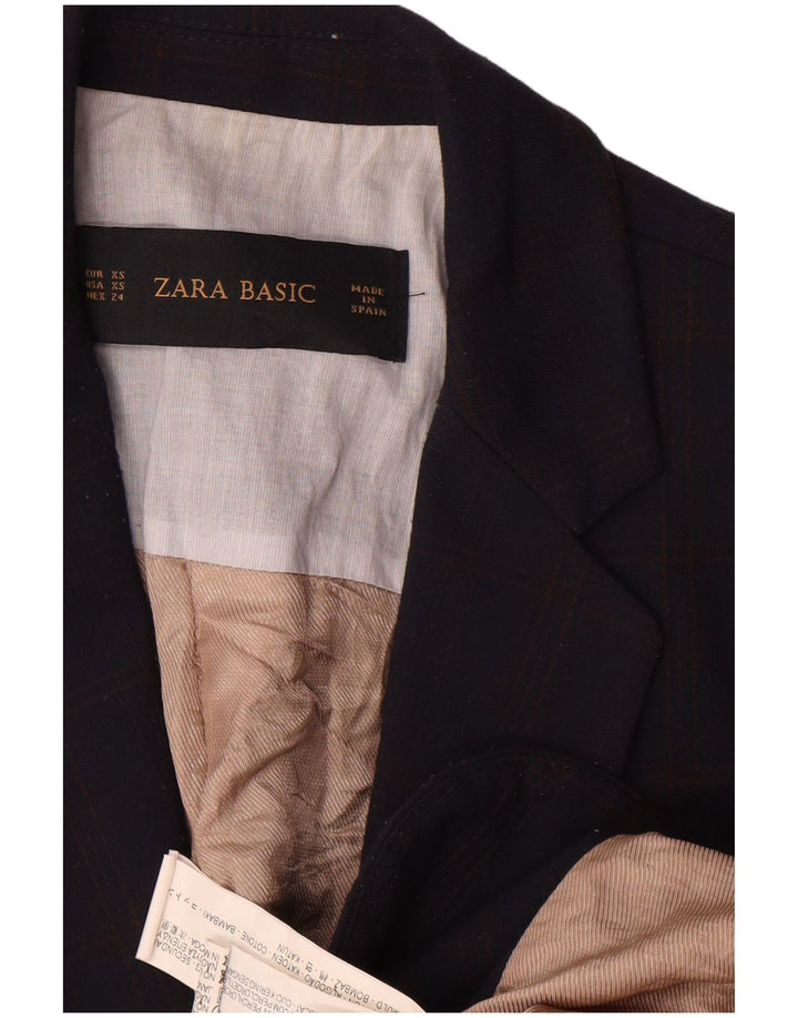 Zara Womens 1 Button Blazer Jacket UK 6 XS Navy Blue Polyester