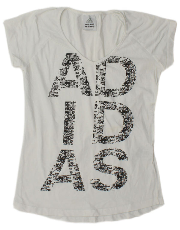 Adidas Womens Graphic T-Shirt Top UK 10 Small White Cotton