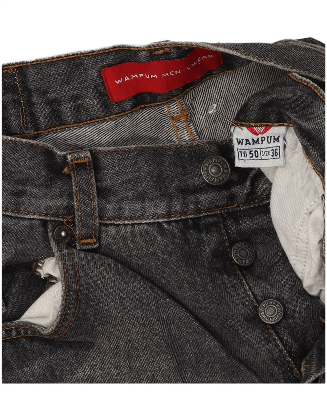 Wampum Mens Straight Jeans W36 L33 Grey Cotton