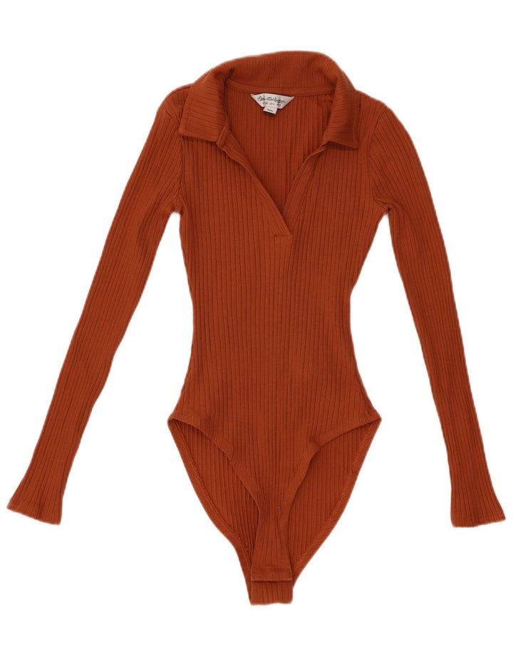 MISS SELFRIDGE Womens Bodysuit UK 8 Small Brown Cotton