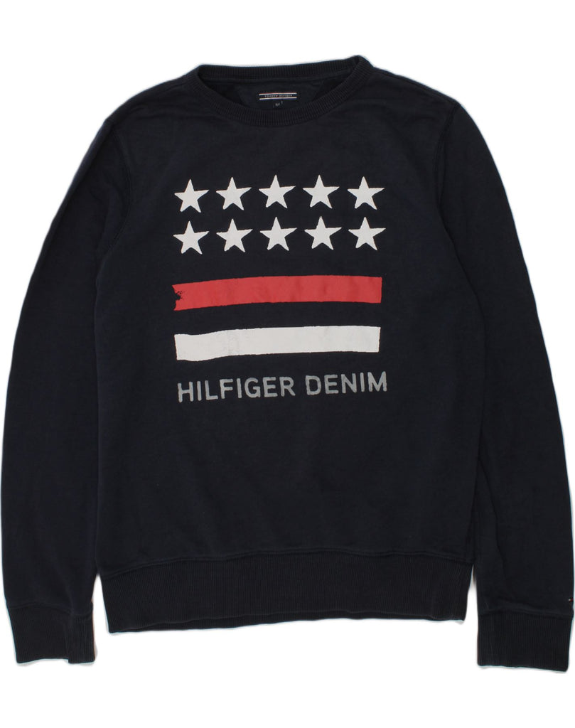 TOMMY HILFIGER Boys Graphic Sweatshirt Jumper 13-14 Years Blue Cotton | Vintage Tommy Hilfiger | Thrift | Second-Hand Tommy Hilfiger | Used Clothing | Messina Hembry 