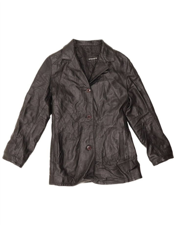 Equipe Womens 3 Button Leather Blazer Jacket IT 44 Medium Black Leather