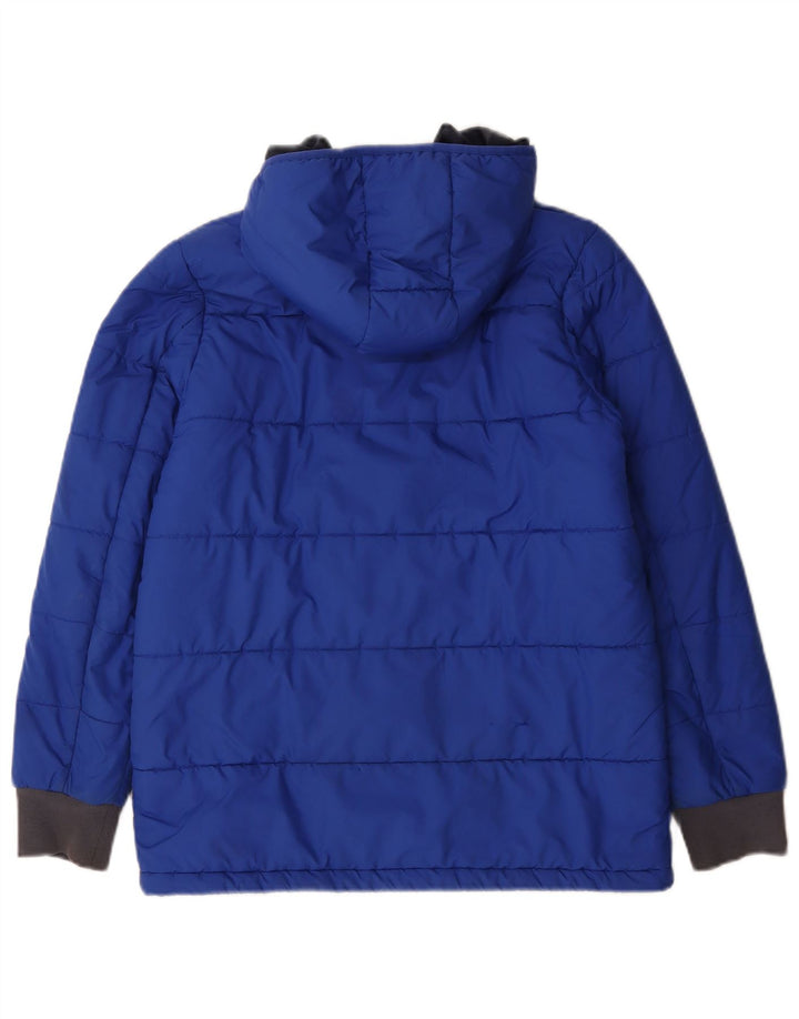 Adidas Boys Hooded Padded Jacket 13-14 Years Blue Colourblock Polyester