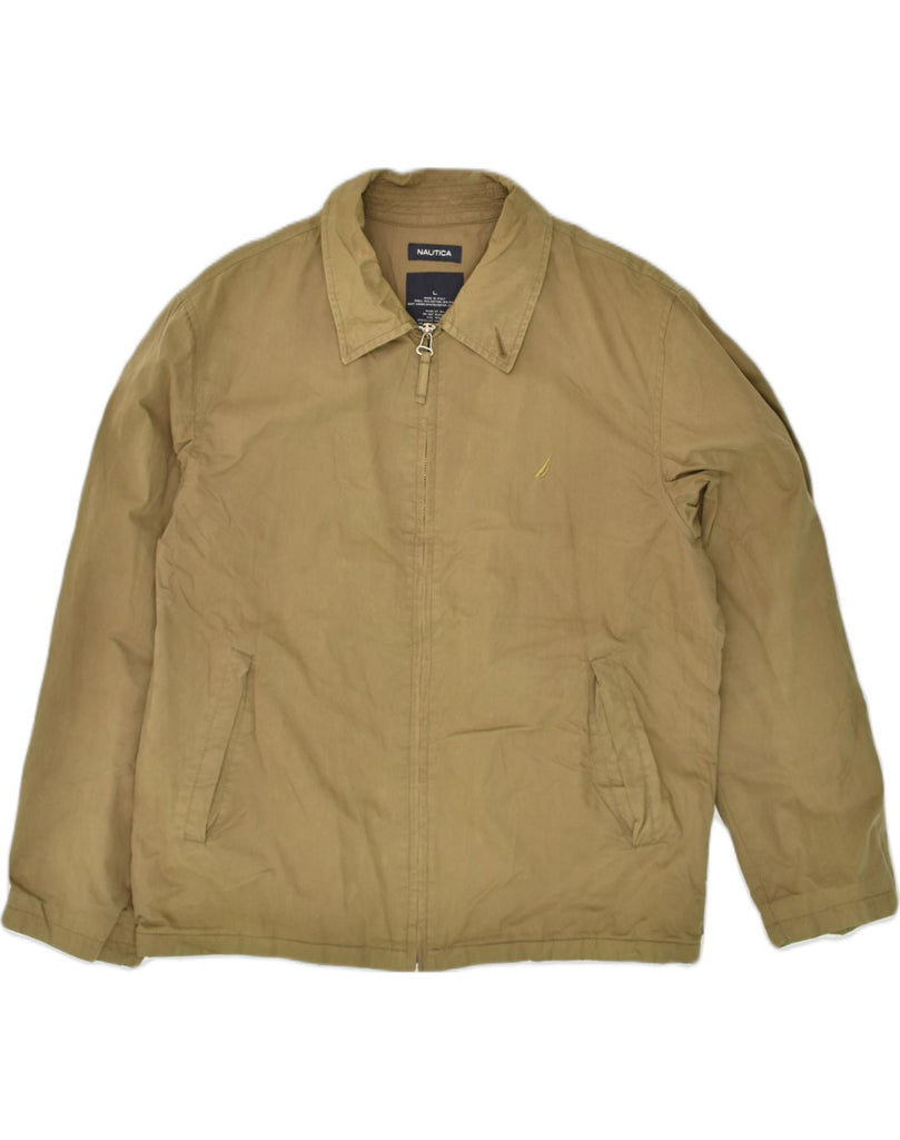 NAUTICA Mens Bomber Jacket UK 40 Large Khaki Cotton | Vintage Nautica | Thrift | Second-Hand Nautica | Used Clothing | Messina Hembry 