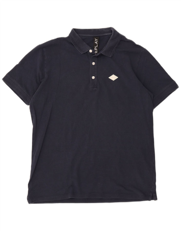 Replay Mens Polo Shirt 2XL Navy Blue Cotton