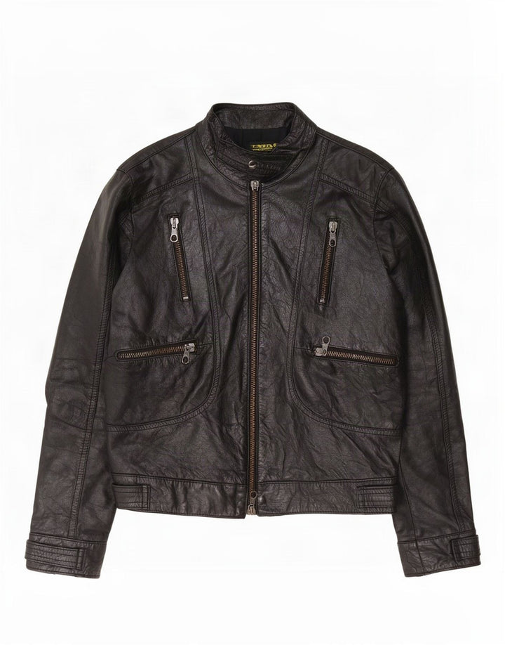 Vintage Mens Leather Jacket IT 50 Large Black