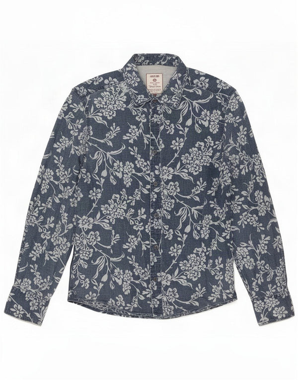 Jack & Jones Mens Shirt Medium Blue Floral Linen