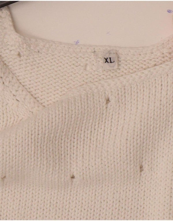 Vintage Womens Boat Neck Jumper Sweater UK 18 XL White